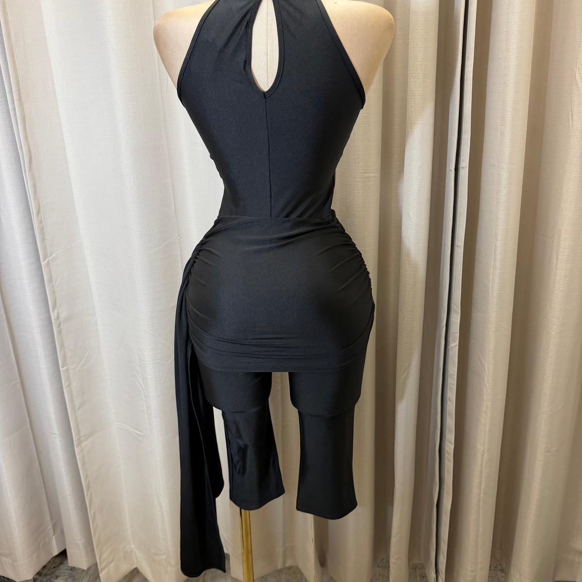 Mock Neck Capri Jumpsuit-Black