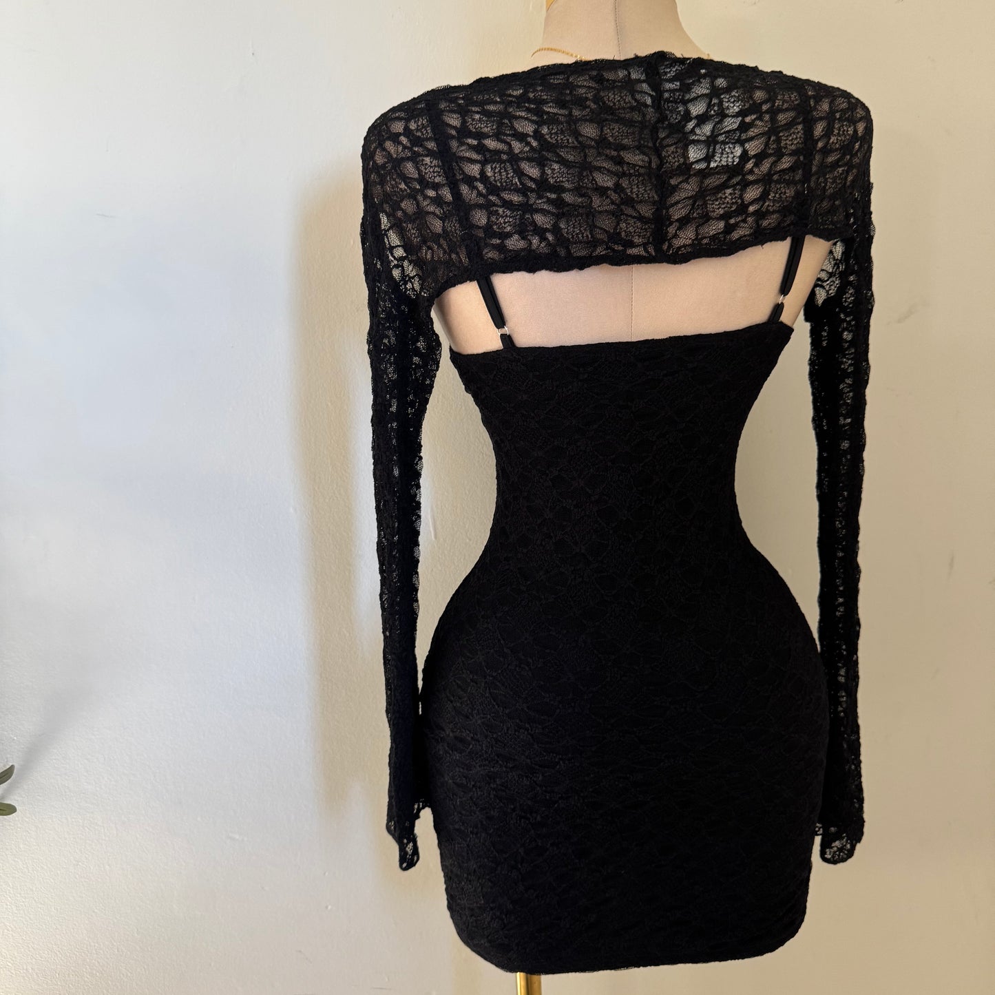Long Sleeve Bolero Dress Set-Black