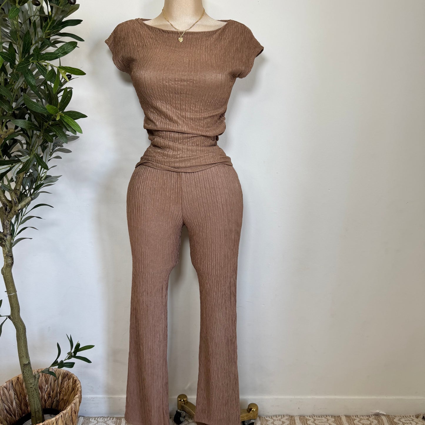 Timira Short Sleeve Pant set -Brown