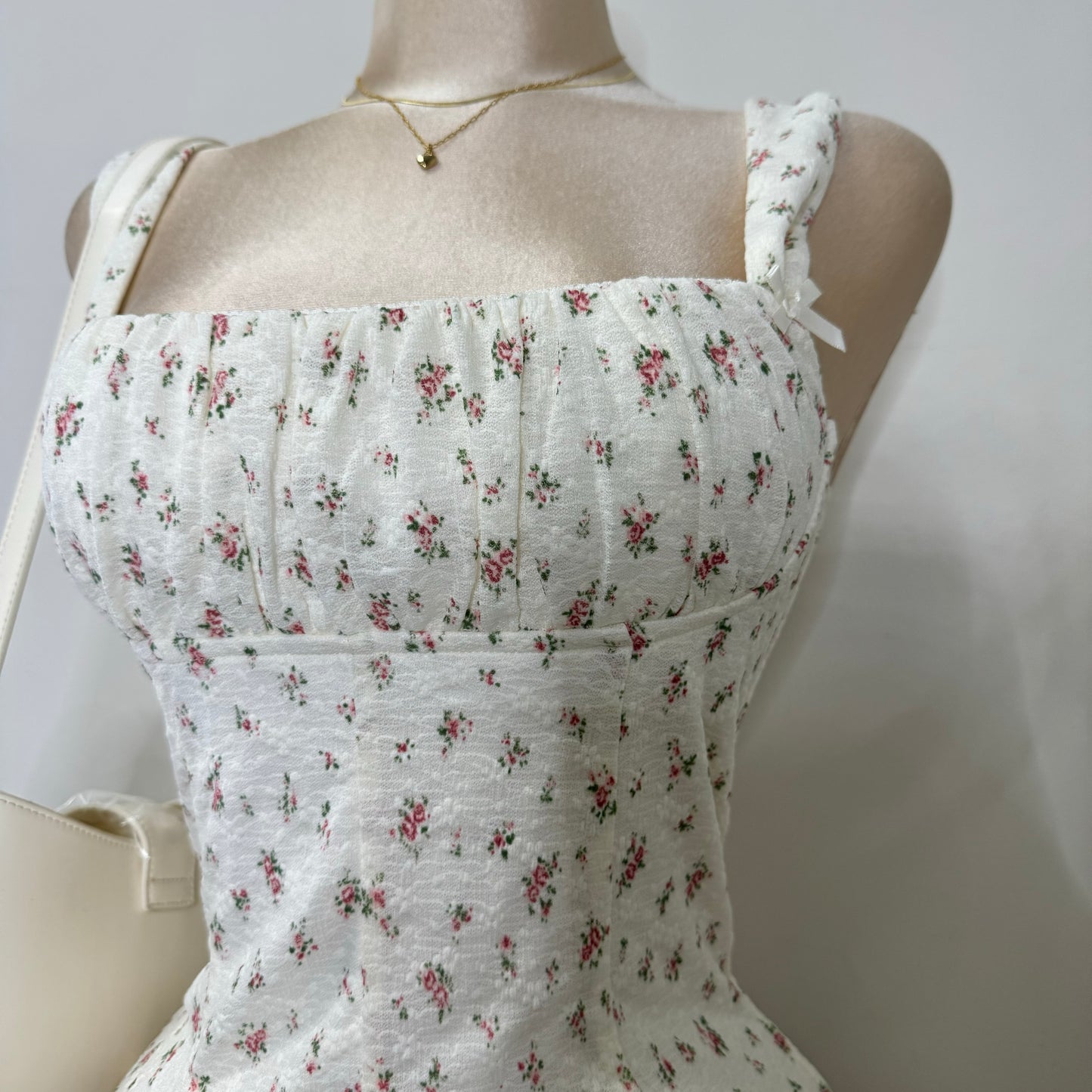 Coqueta Floral Mini Dress-Cream