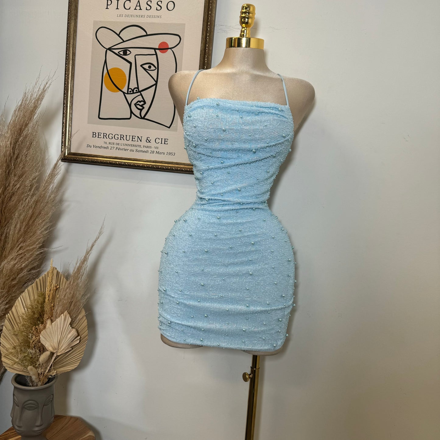 Sexy Pearl Dress-Baby Blue