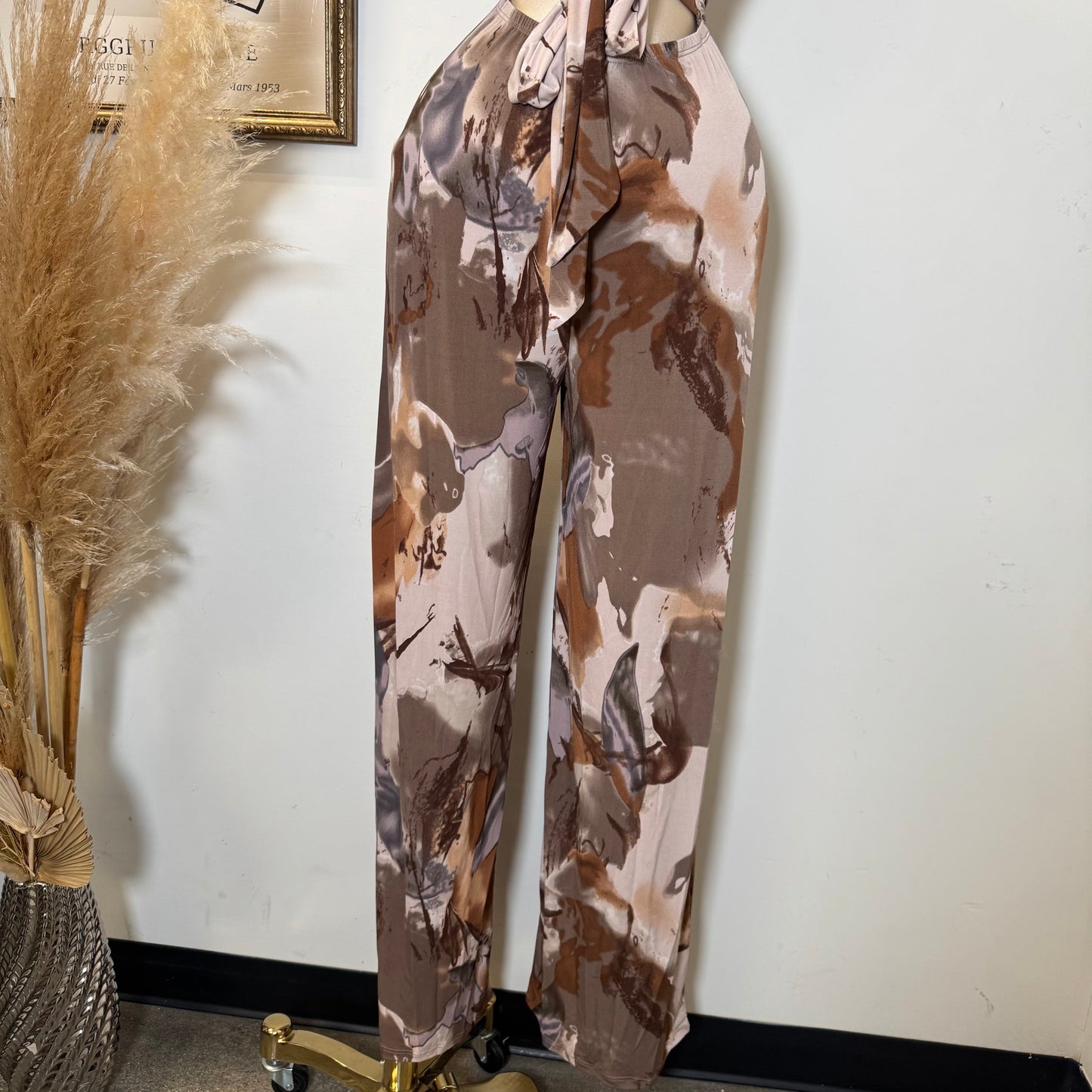 Halter Jumpsuit-Multi Brown