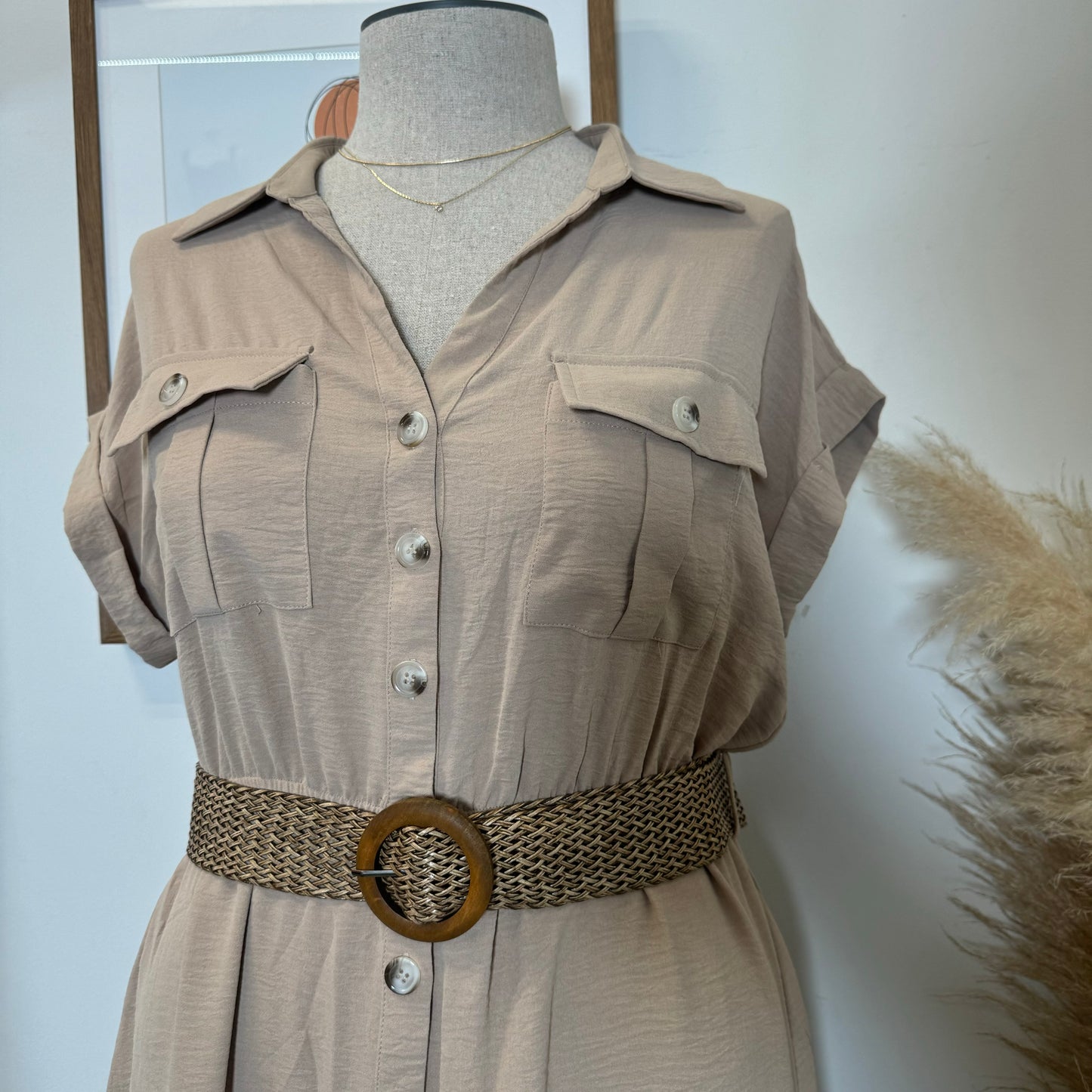 Lorel Dress with Belt PL-Taupe