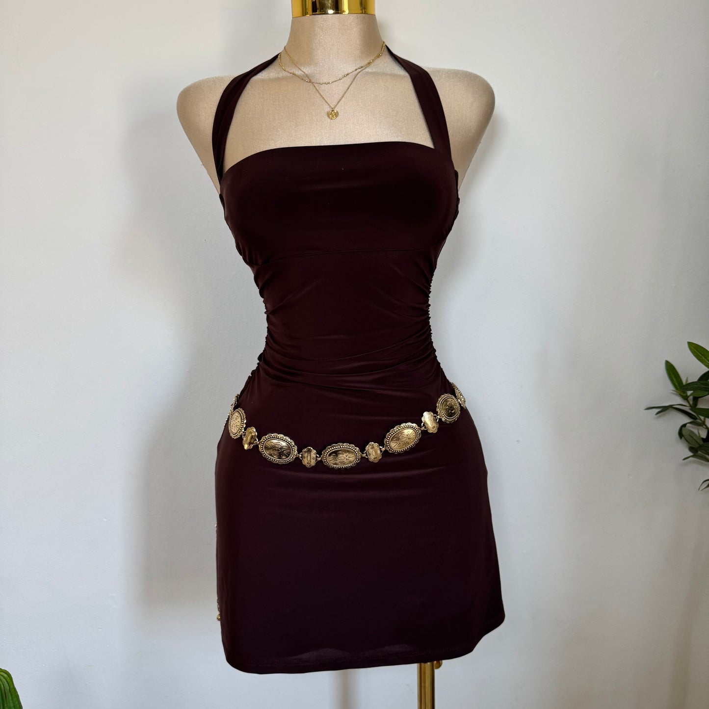 Halter Double Layered Dress-Chocolate