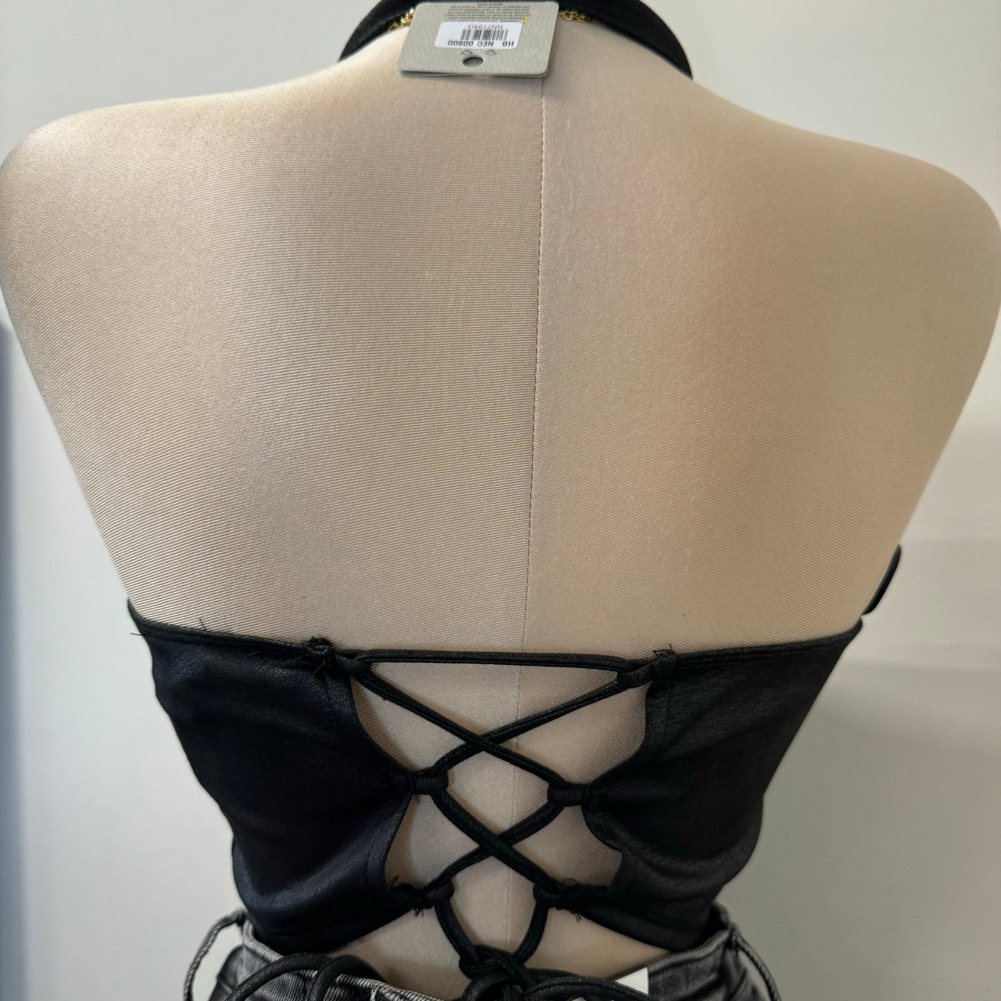 Suede Halter Crop Top Leather- Black