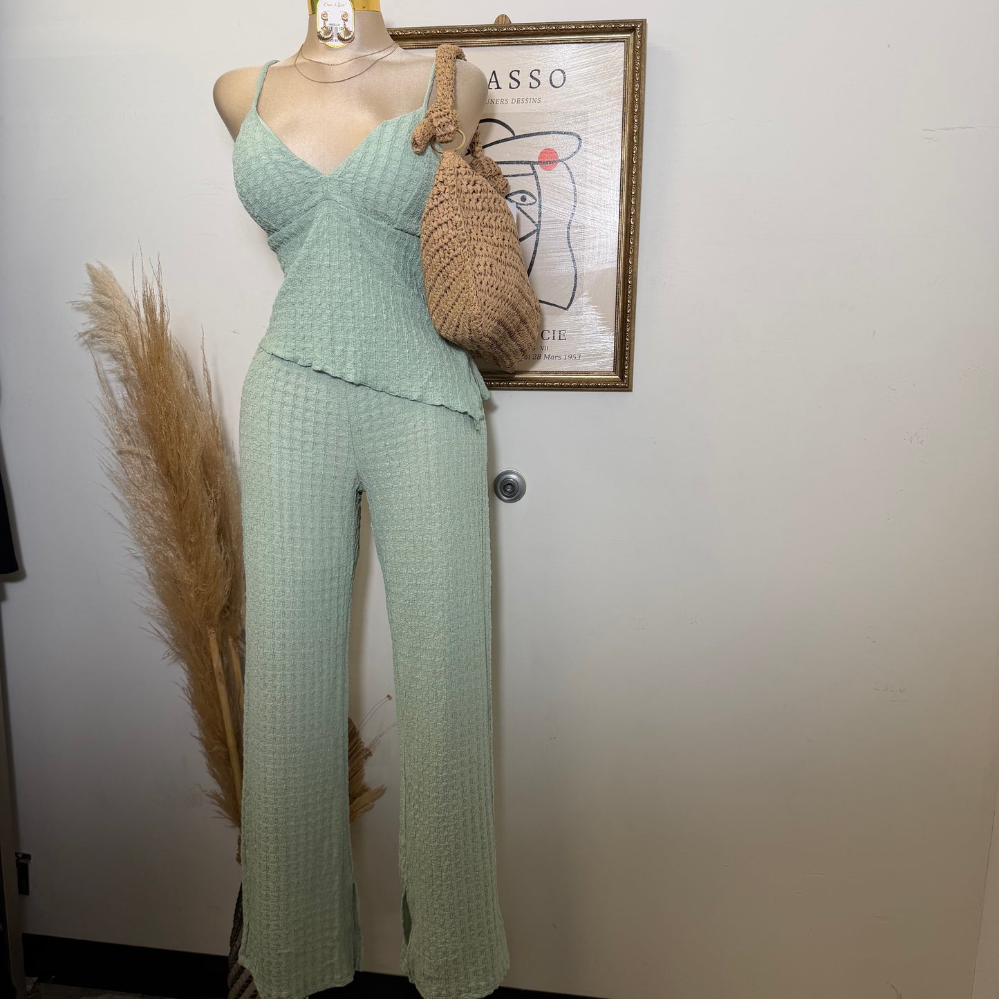 Merrow Asymmetric Hem Top and Pant Set-Sage