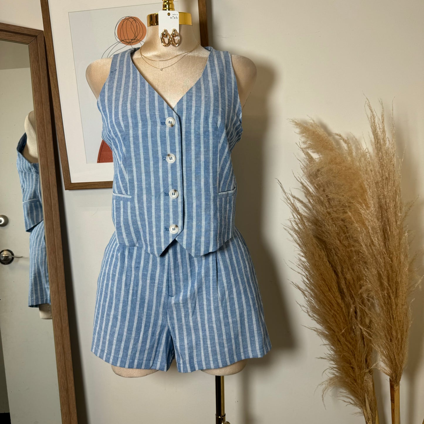 DTF Linen Short Set-Blue