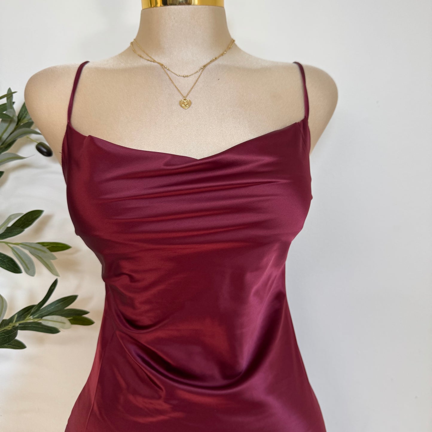 Satin Mermaid Midi Dress-Burgundy