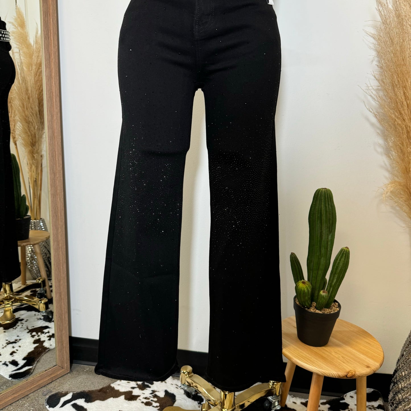 Flare Rhinestone Jeans-Black