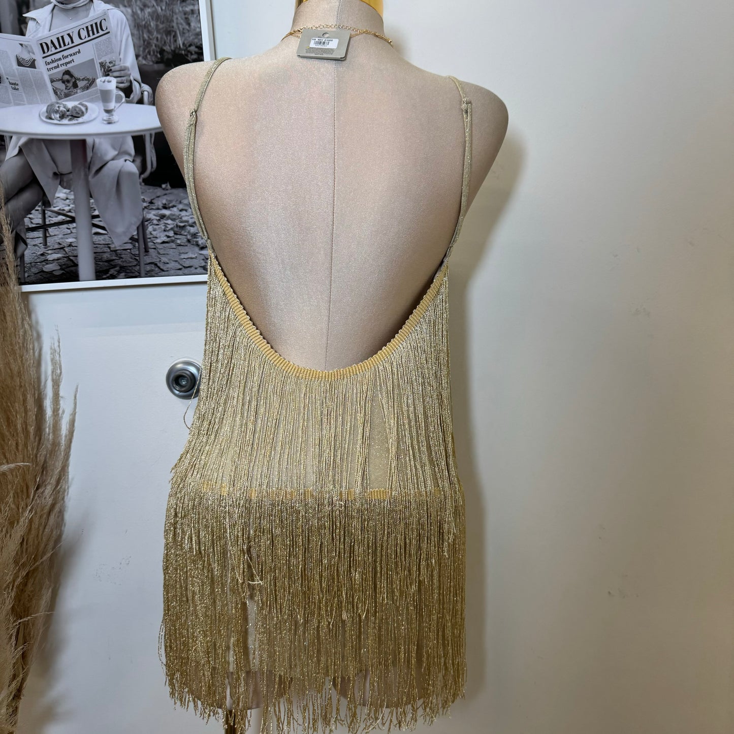 Fringe Gold Dress-Gold