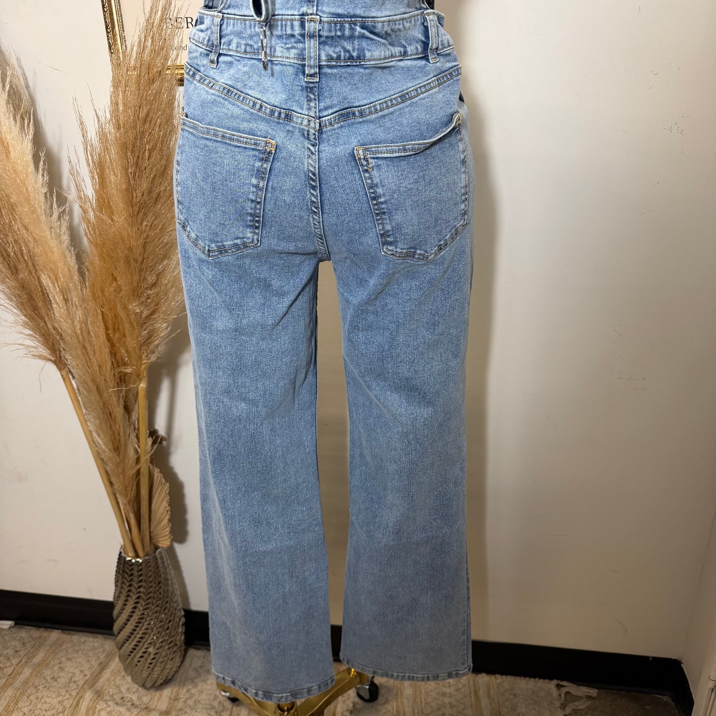 Denim Straps Overalls-LT Blue