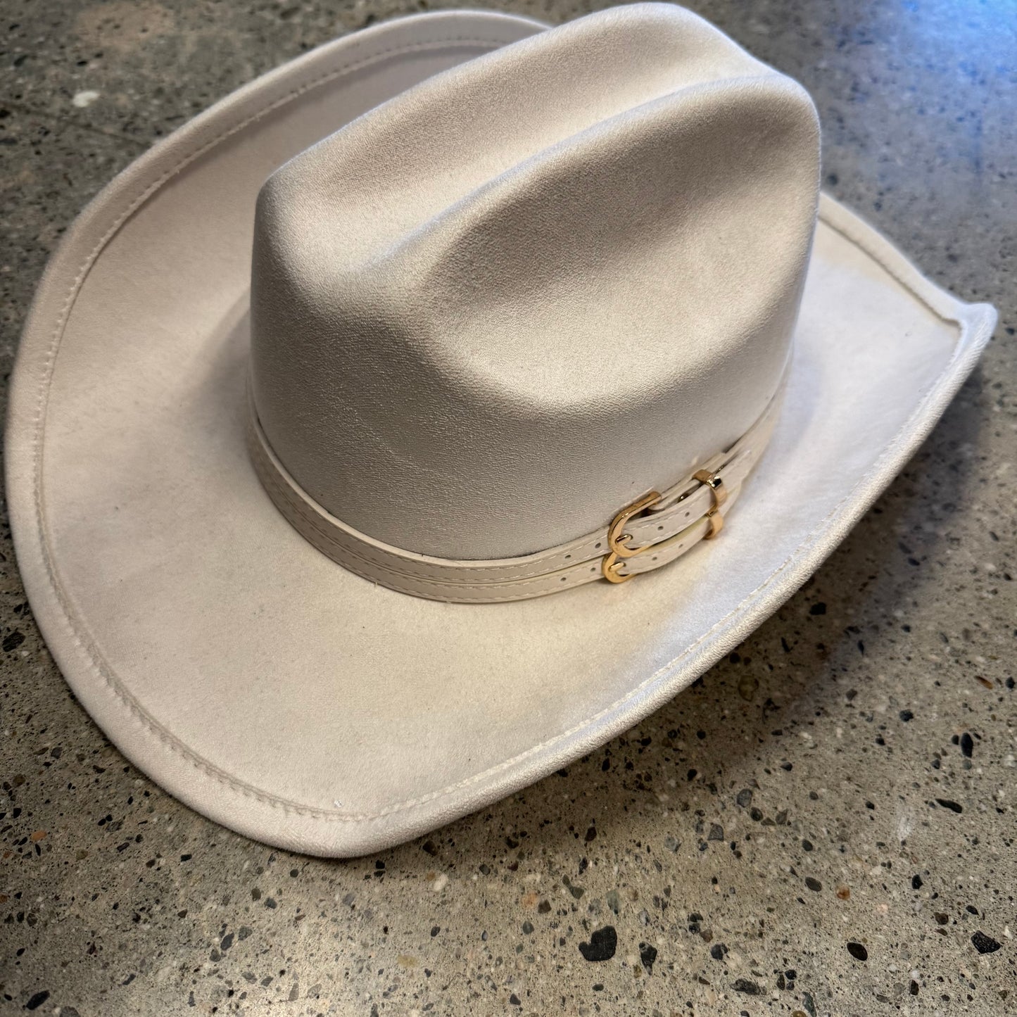 White Suede Hat with Belt on the Side-white