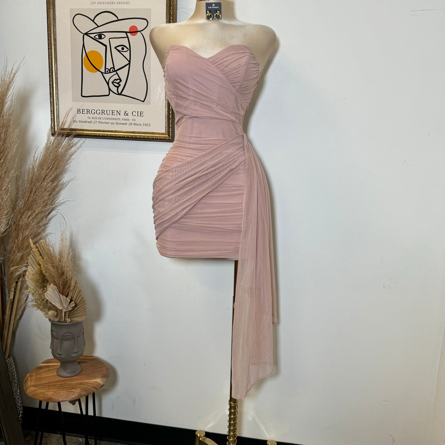 Sweetheart Draped Tube Mini Dress-Blush