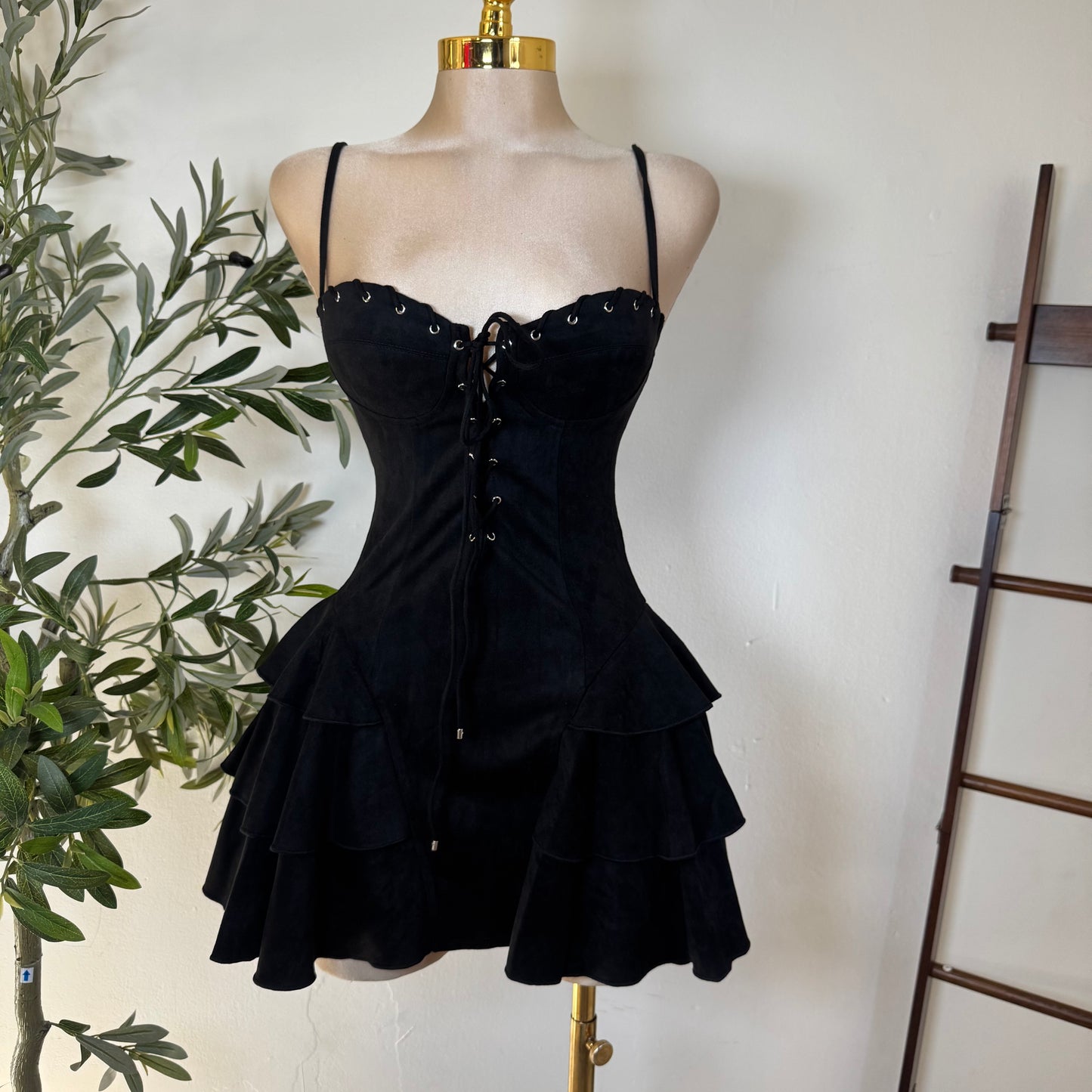 Suede Flare Dress -Black