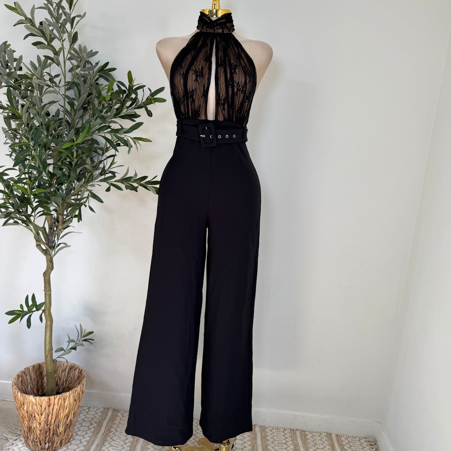 LACE & STRETCH WOVEN JUMPSUIT