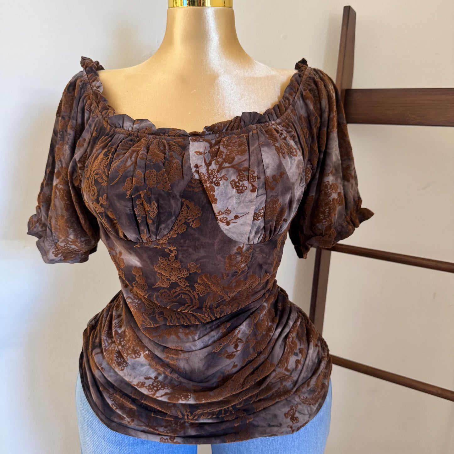 Off Shoulder Plus size Top-Brown
