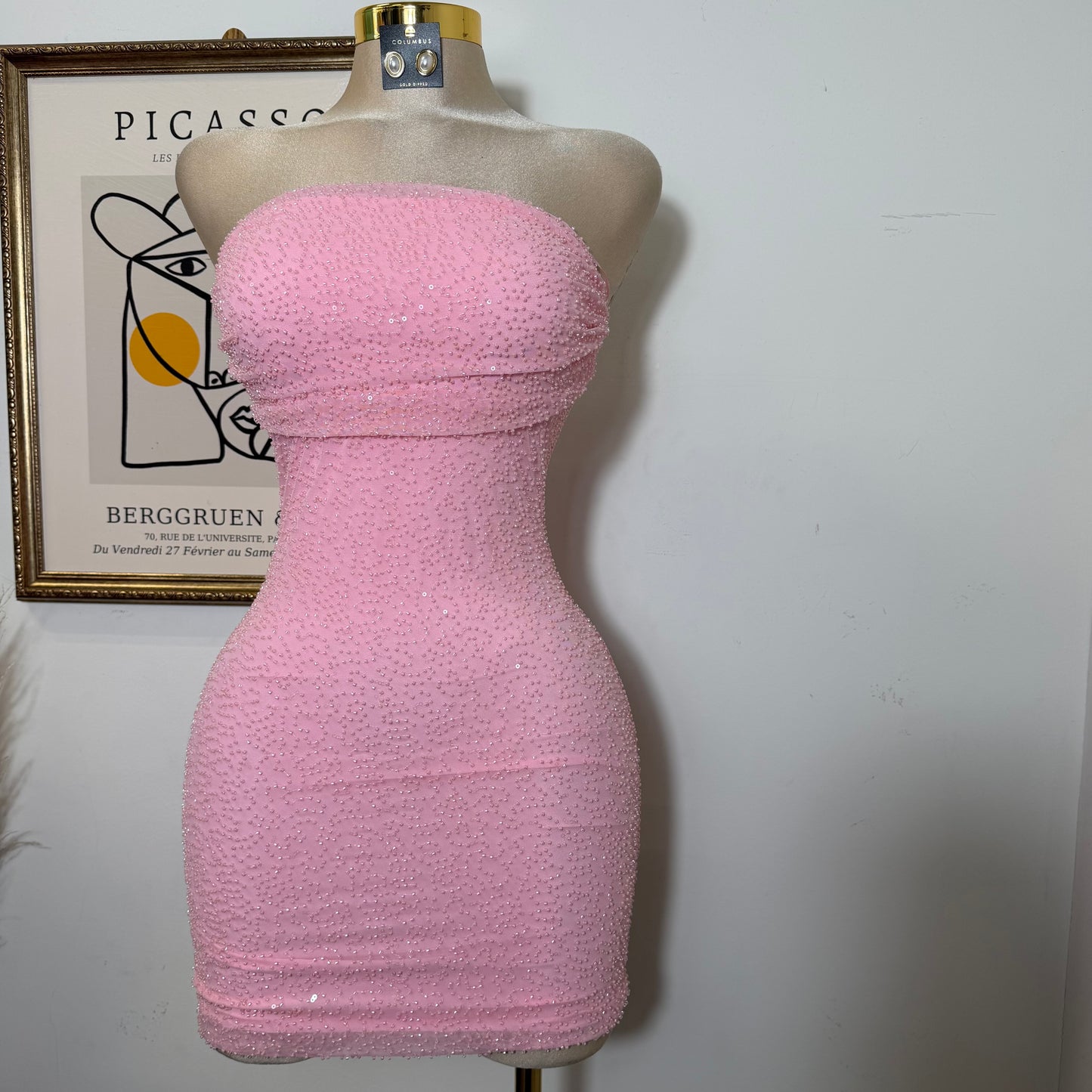 Sparkle Strapless Dress-Baby Pink