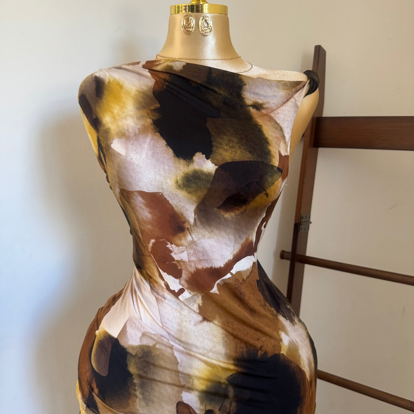 Asymmetrical Plus size Dress-Brown