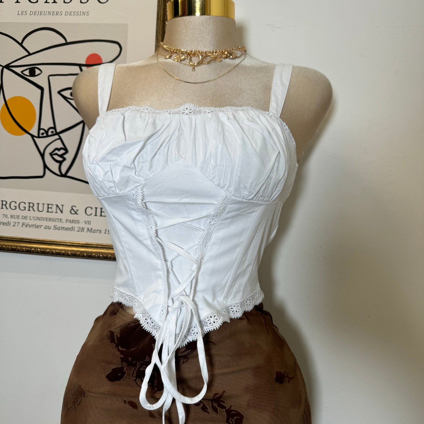 Bust Shirring with lace Detail Back smoked Top-White