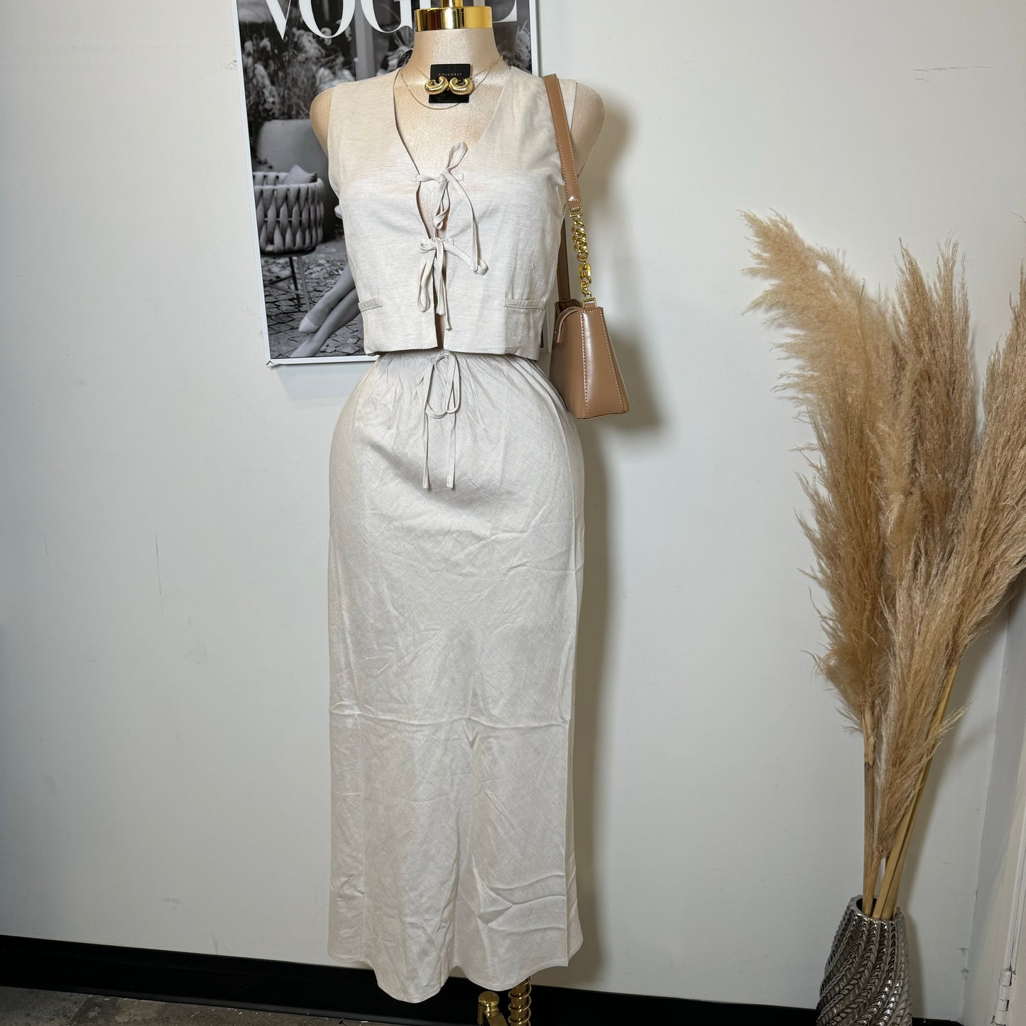 Linen Maxi Skirt Set-Beige