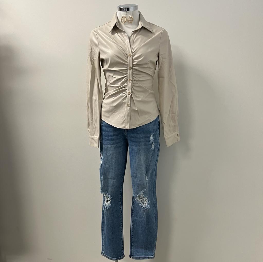 Linda PU Ruched Front Blouse