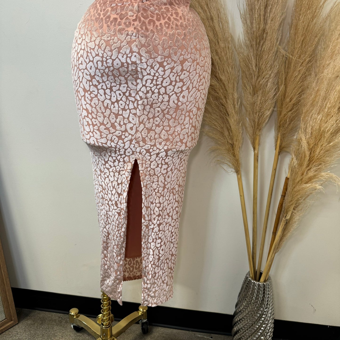 Velvet Animal Print Dress-Pink