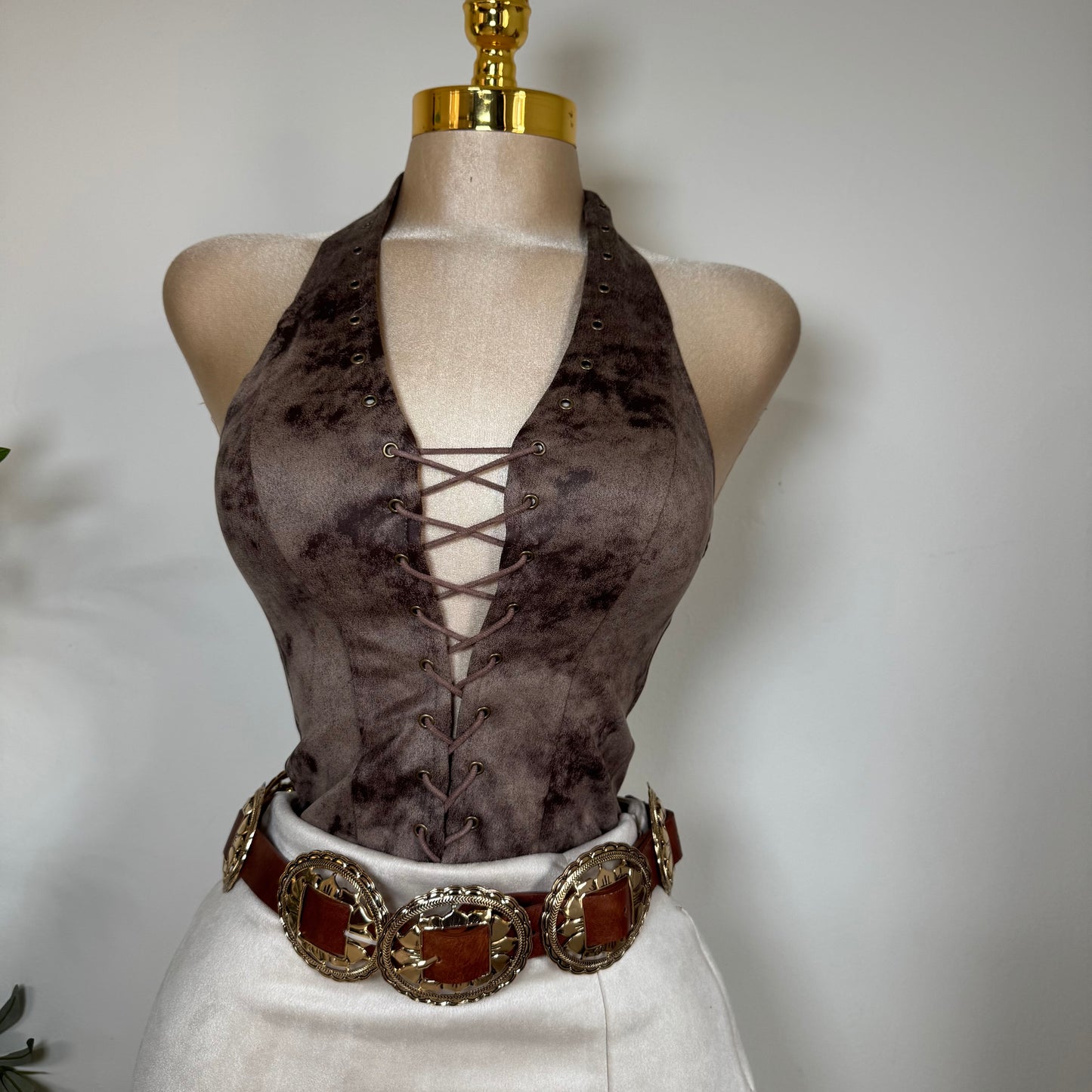 Halter Suede Top-Mocha