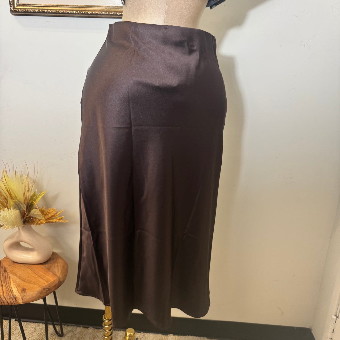 Satin Midi Skirt-Chocolate