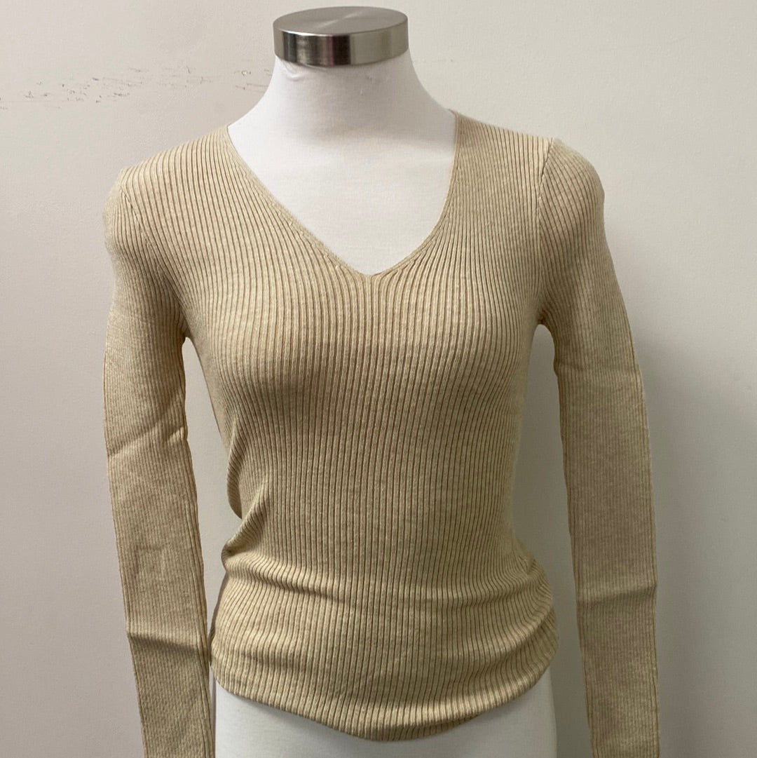 V Neck Sweater Top-Cream