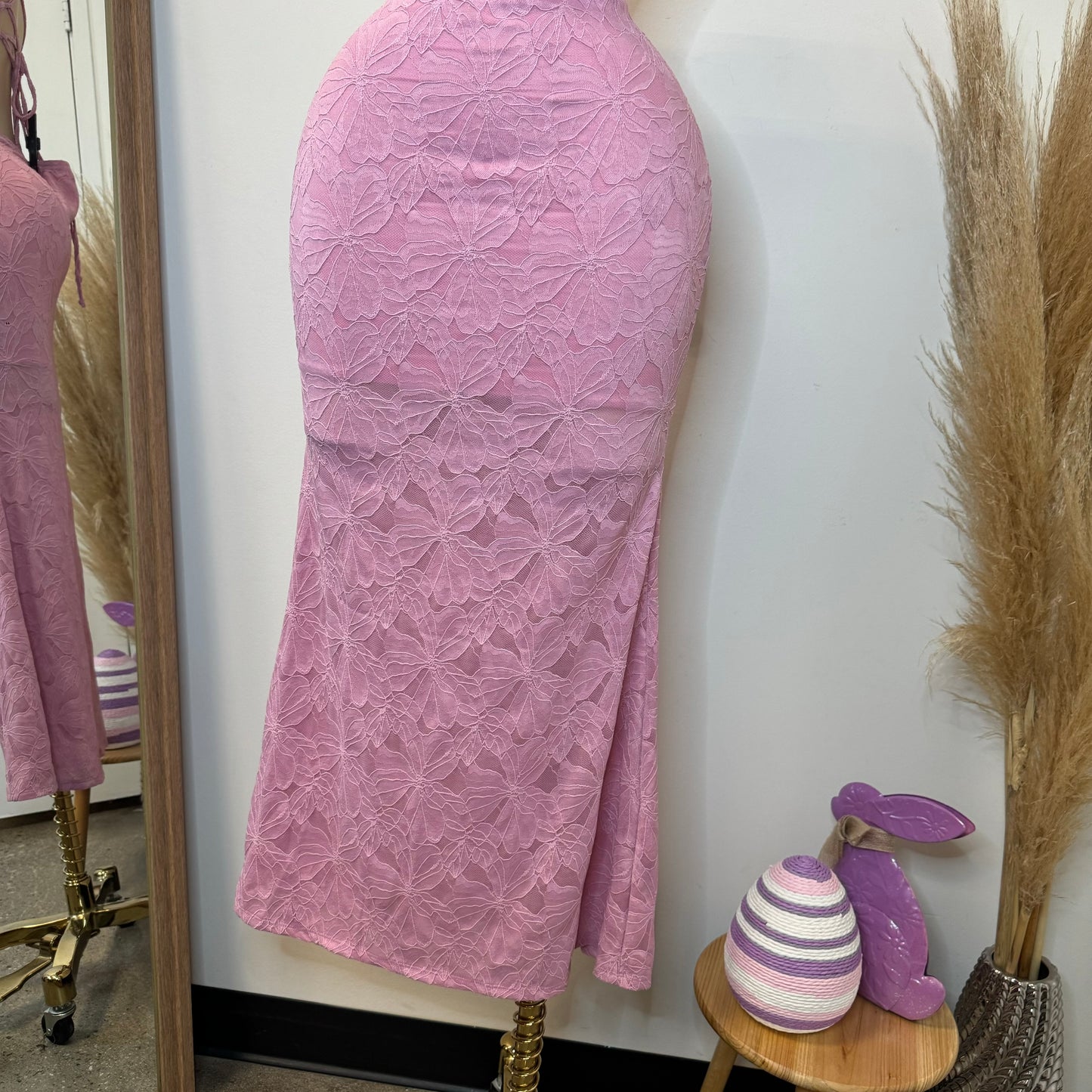 Tie Front Open Back Maxi Dress -Pink