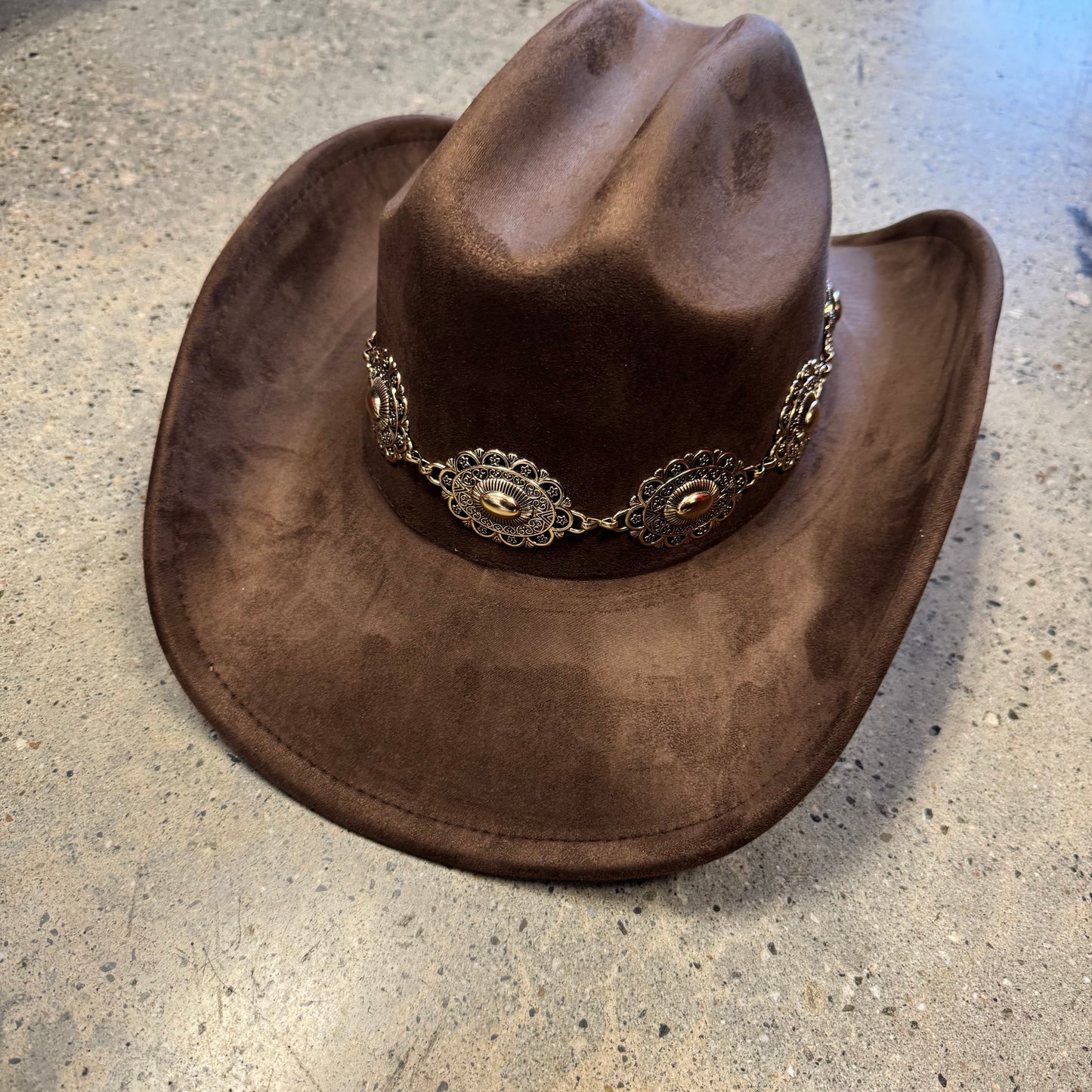 Brown Hat With Gold Chain-Brown
