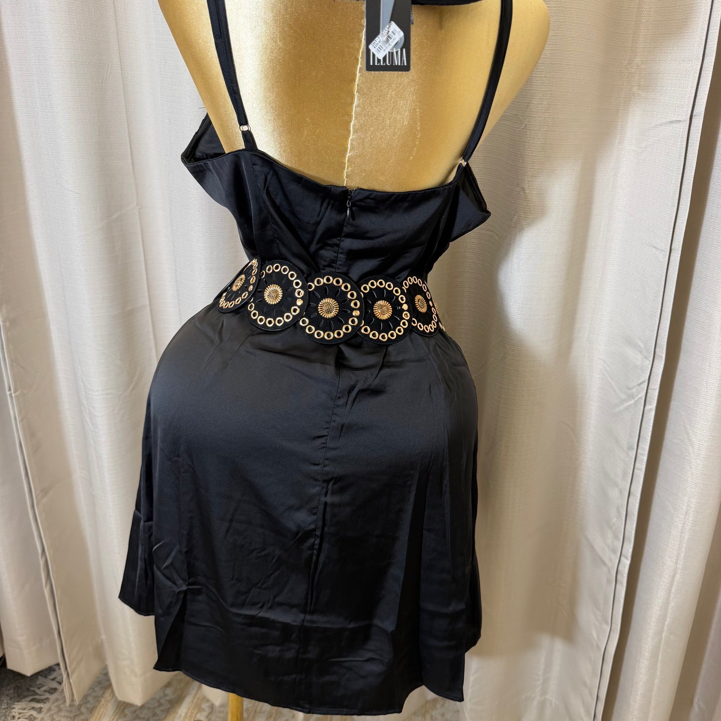 PL-spaghetti Satin Mini Dress-Black
