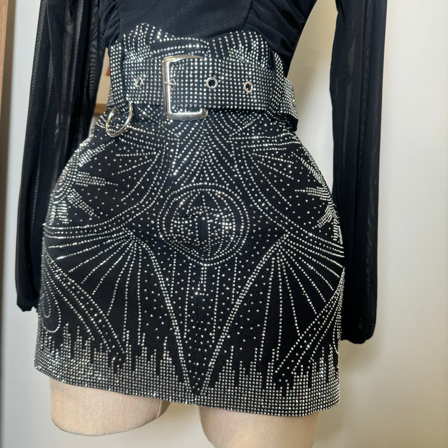 Rhinestone Skirt With Belt