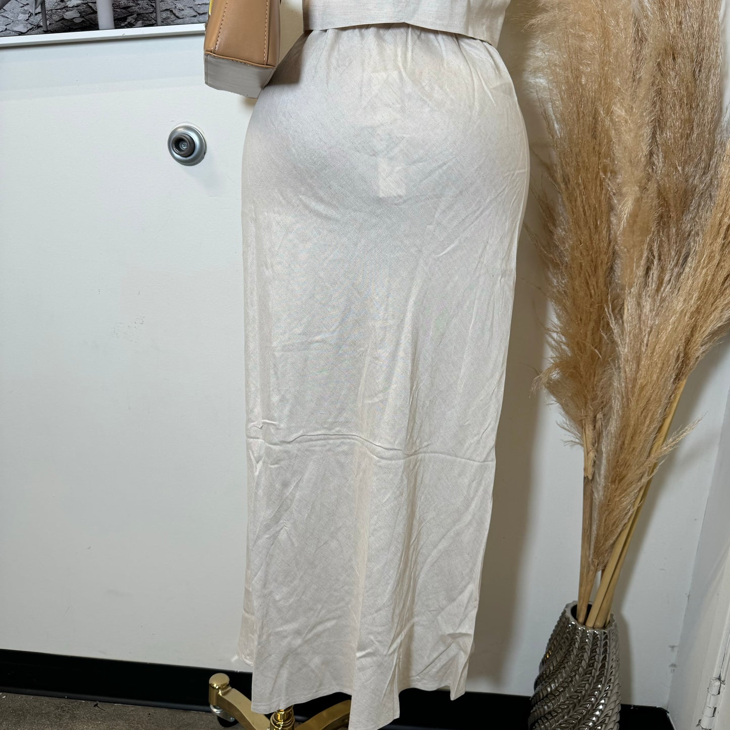 Linen Maxi Skirt Set-Beige