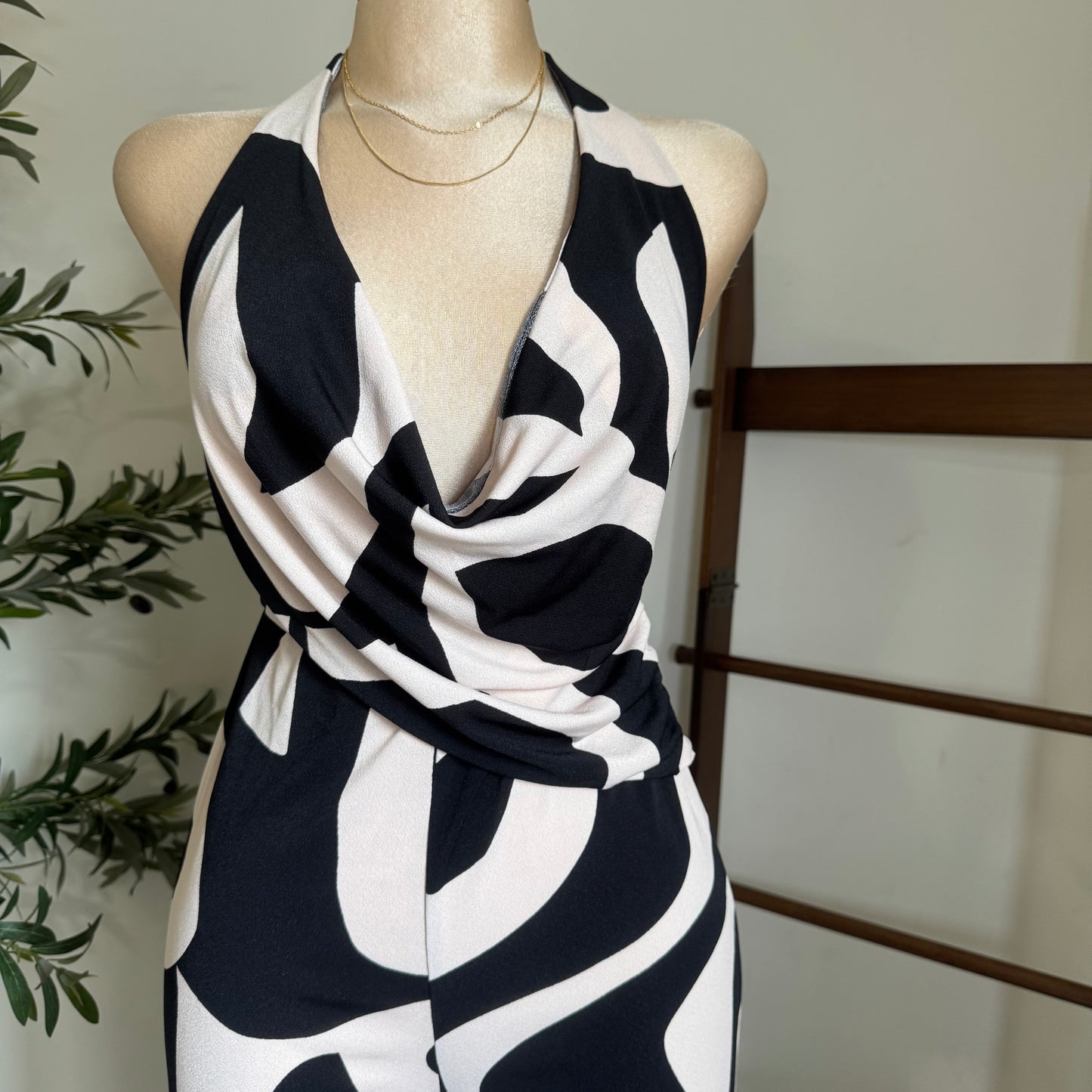 Halter Jumpsuit-Black/White