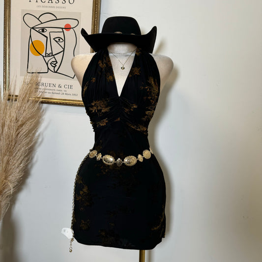 Halter Neck Mini Dress-Black