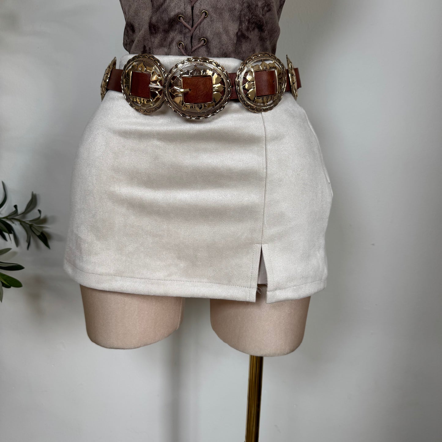 Suede Mini Skirt with shorts underneath -Cream