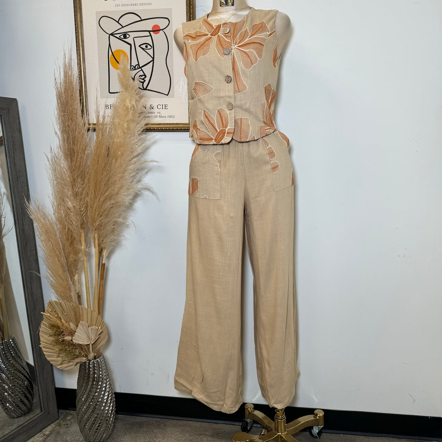 Ahoi Linen Pant Set-Brown