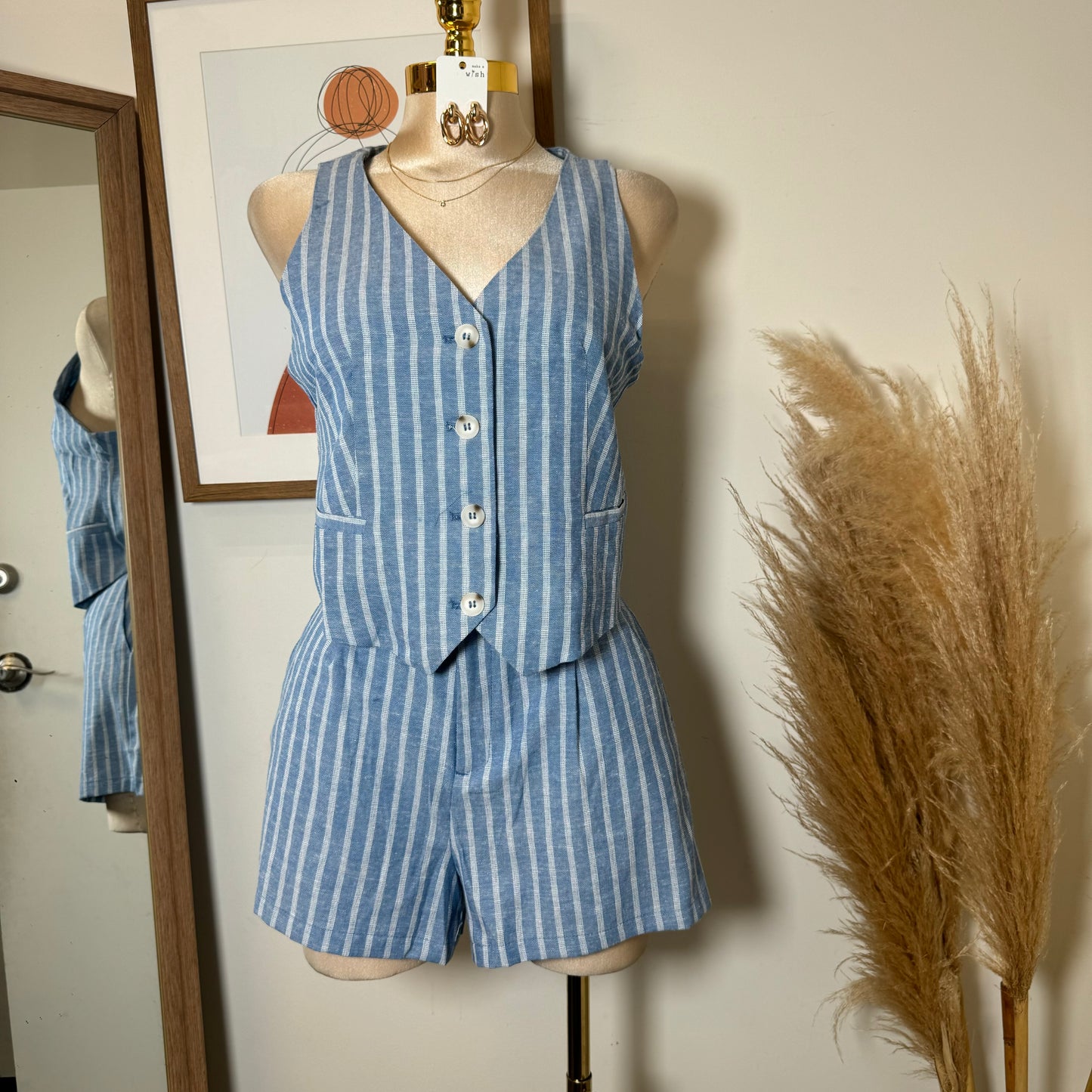 DTF Linen Short Set-Blue