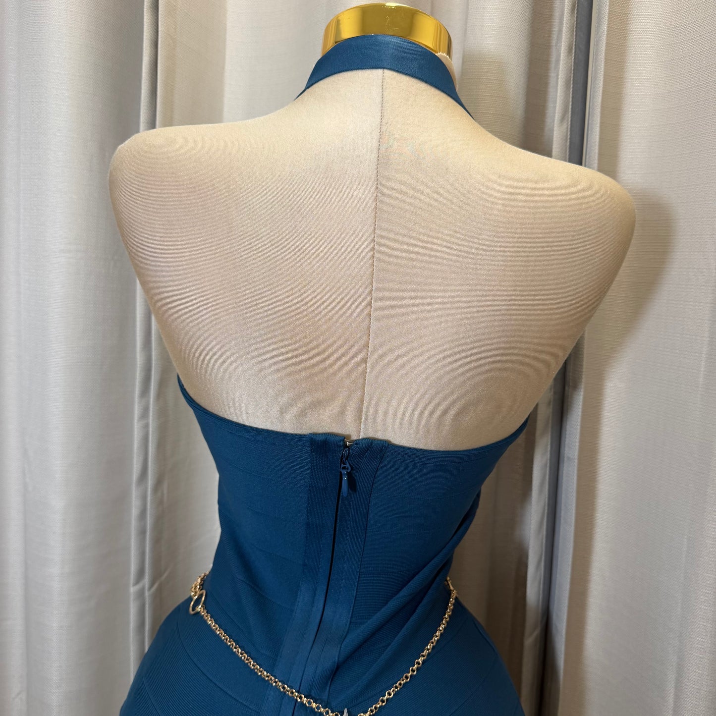 Sleeveless Halter Bandage Mini Dress-Teal