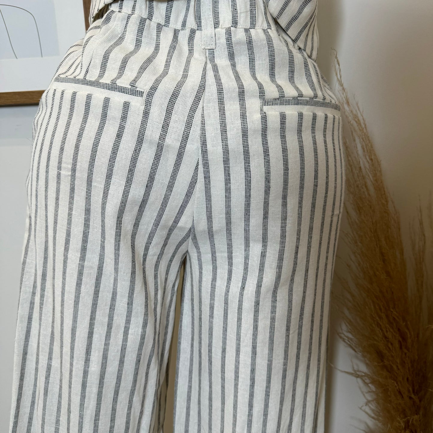 Beli Stripes Linen Pant Set-White/Black