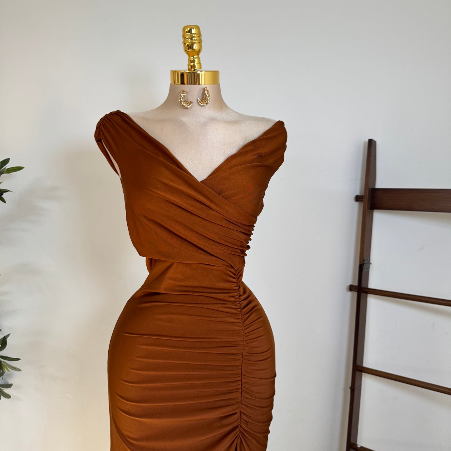 Off Shoulder Gala Dress-Cobre