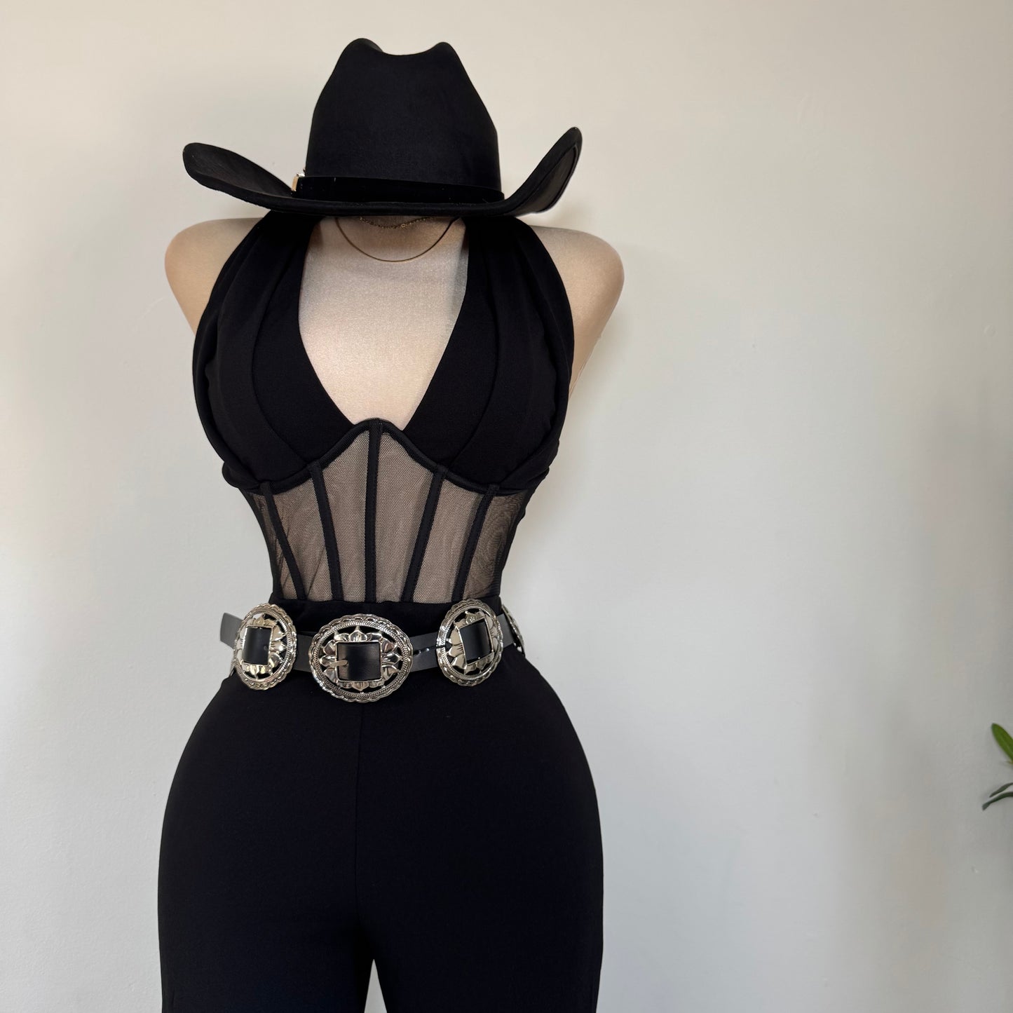 Pleated Bust Halter Neck Jumpsuit-Black