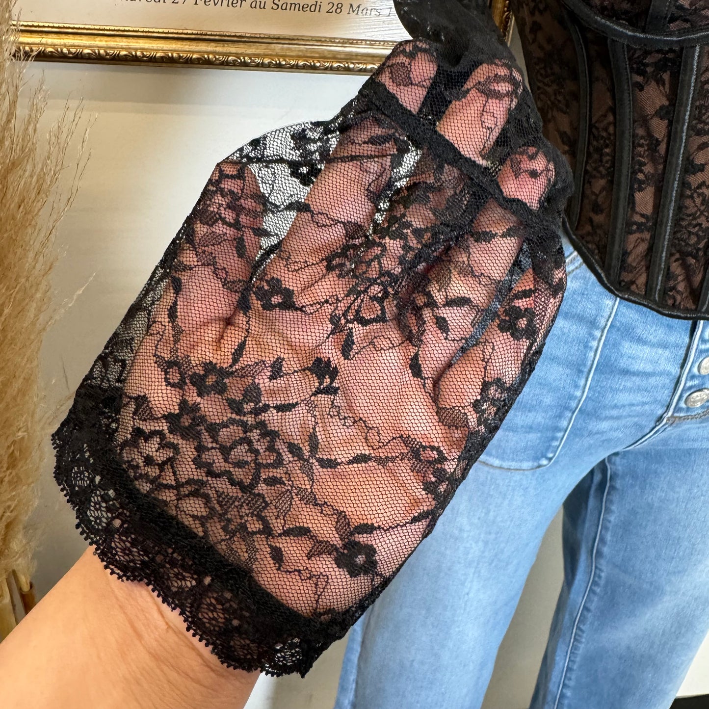 Nadie Lace Long Sleeve Top-Black