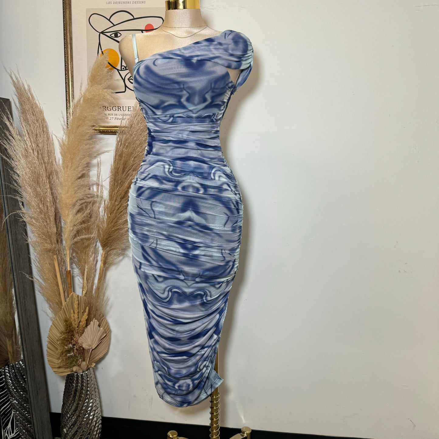 Mesh Marble Dress-Blue