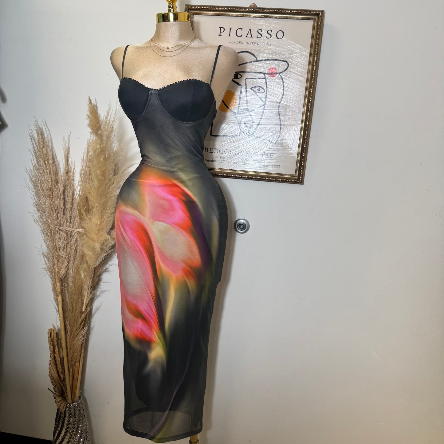 Multicolor Lace Trim Bodycon Midi Dress-Olive