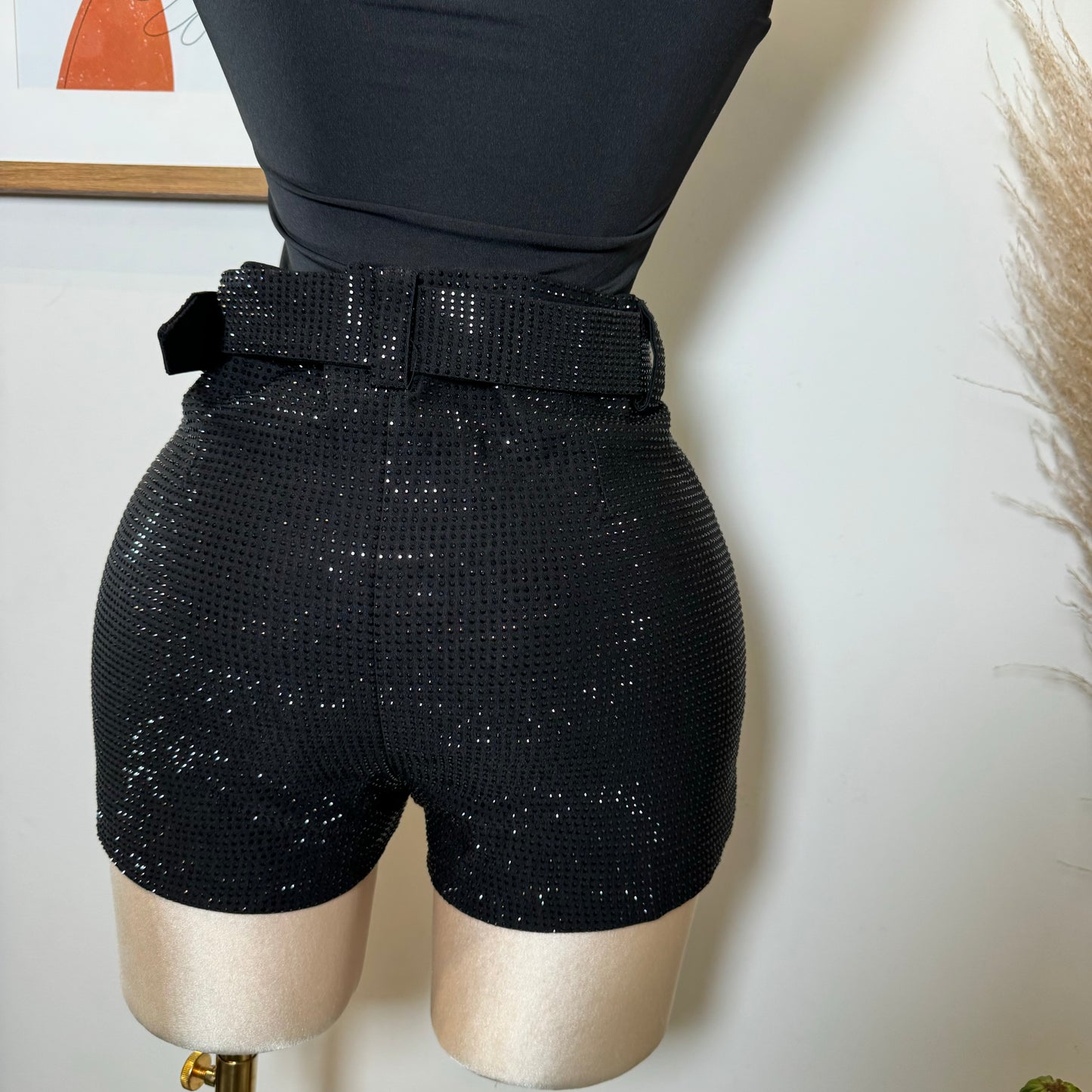 Rhinestone Black Shorts-Black