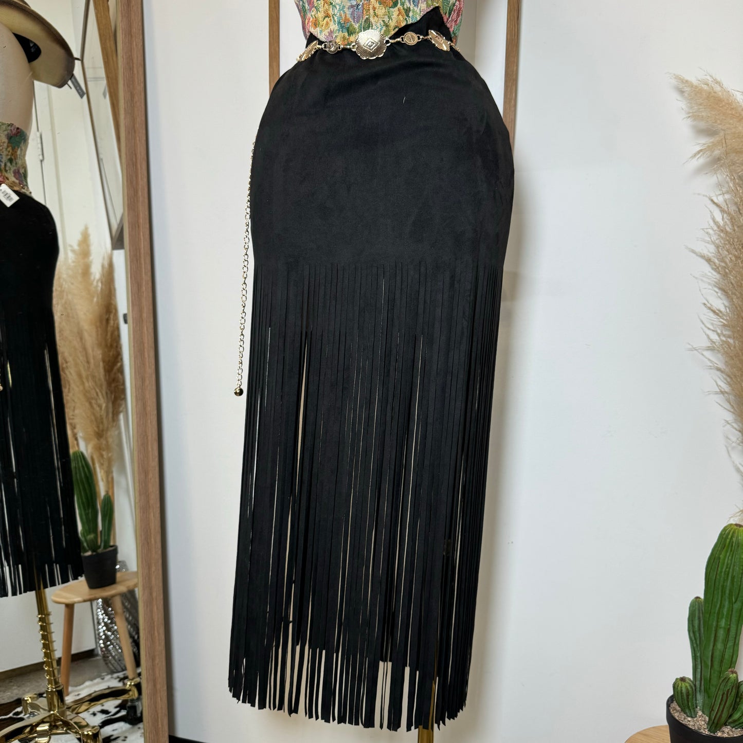 Y Tu Médium Rise Suede Knit Skirt-Black