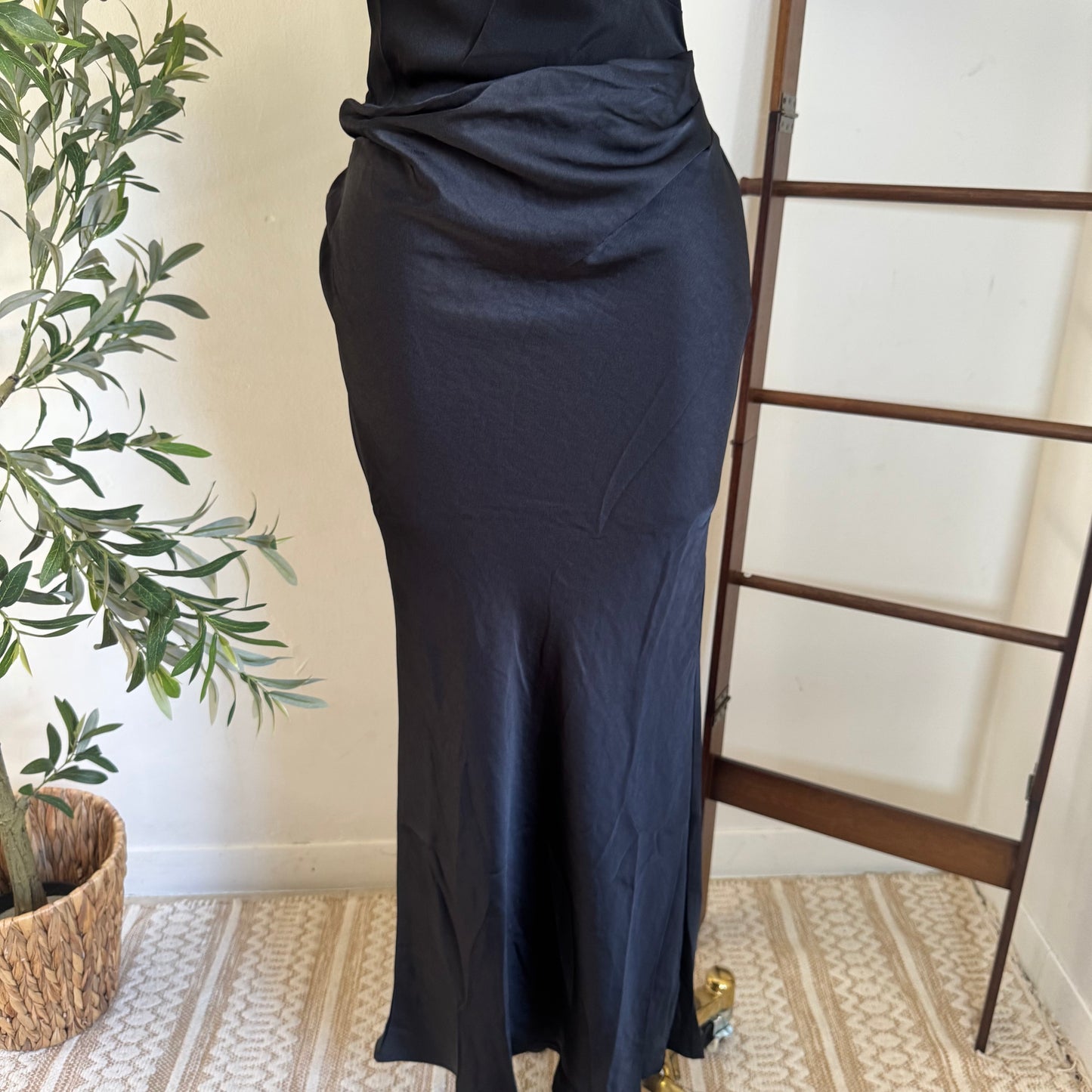 Sable Asymmetrical Maxi Dress-Black