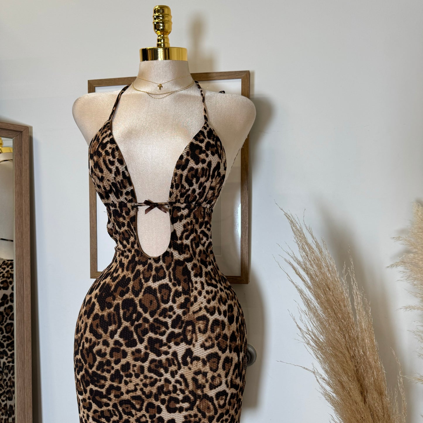 Cheetah Open back Maxi Dress-cheetah